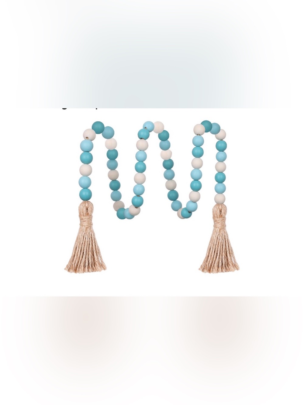 Turquoise and Cream wooden Beaded Tassel Garland - Picture 1 of 2